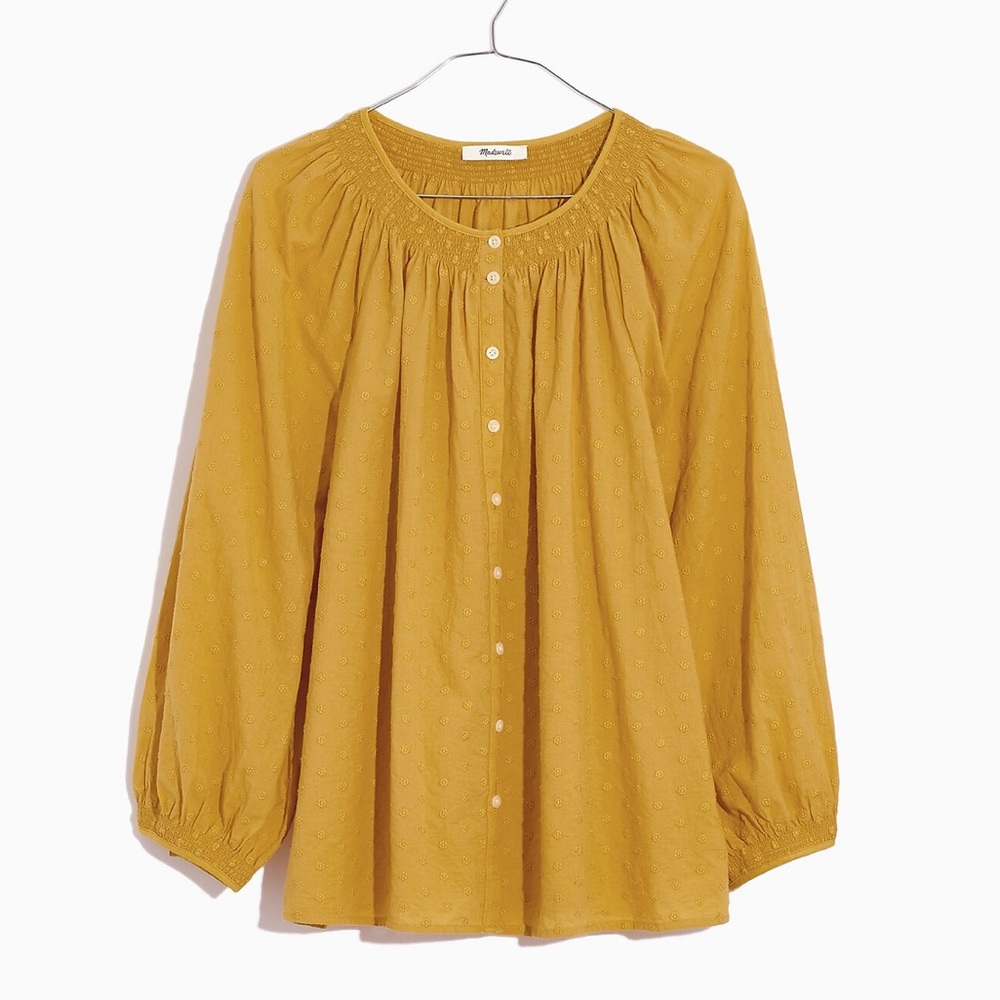 Floral Embroidered Smocked-Neck Raglan Top